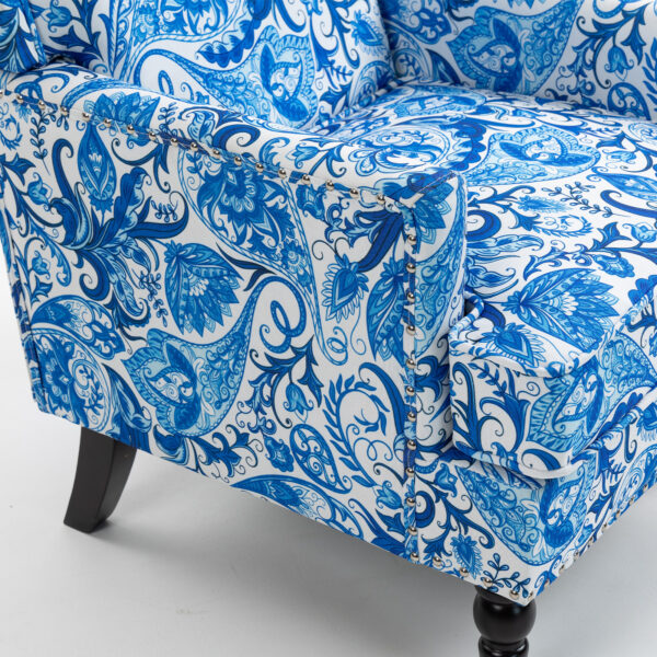 Mid-Century Accent Chair, Vintage Print Linen Wingback Armchair