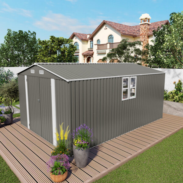 Outdoor Storage Shed, Large Metal Lockable Storage House with Air Vent