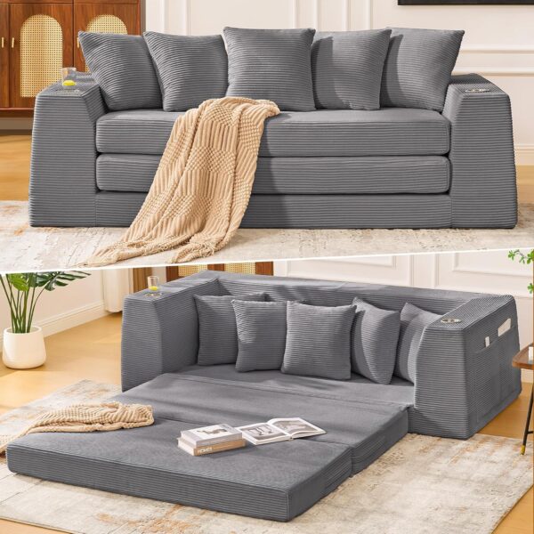 82'' Boneless Loveseat Sleeper Sofa Convertible Sofa Bed with Side Pocket Cup Holders