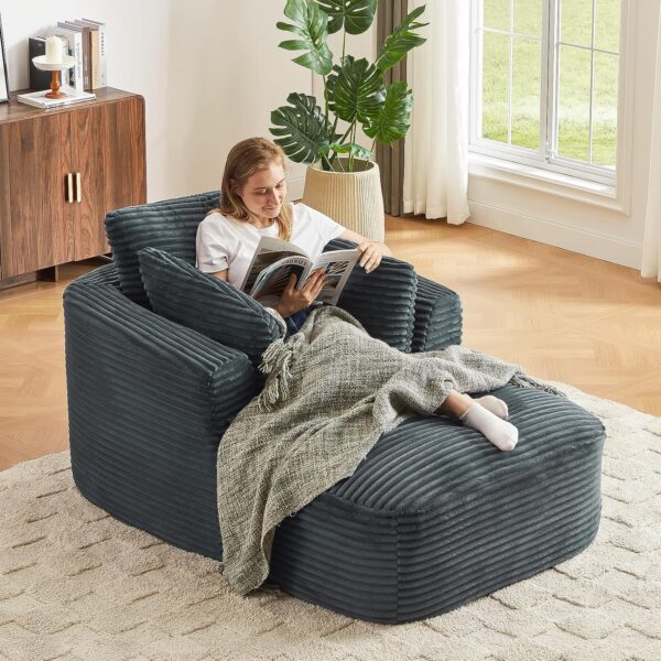 64L Oversized Chaise Lounge Chair Indoor Boneless Couch Chair with 3 Pillows