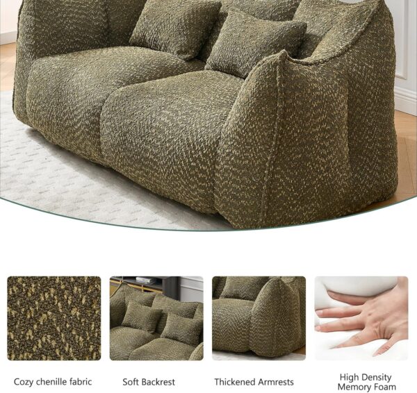 Giant Bean Bag Sofa Chairs Loveseat for Adults. Oversized Bean Bag Couch. Memory Foam Filled Floor Lounge Chair. Lazy Floor Sofa Chair with Two Pillows for Living Room. Bedroom. Apartment (Green)
