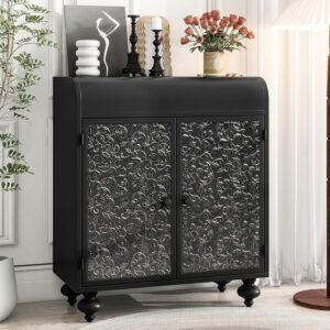 Accent Storage Cabinet with 2 Doors. Sideboard Steel Buffet Cabinet with Storage Embossed for Entryway Living Room Dining Room