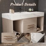 39.4'' Bathroom Vanity with Sink. Floating Ceramic Sink Bathroom Vanity with Countertop Multi-Layer Solid Wood Cabinet Soft-Close Drawers Open Shelf Storage (Oak. 39.4''-Countertop)