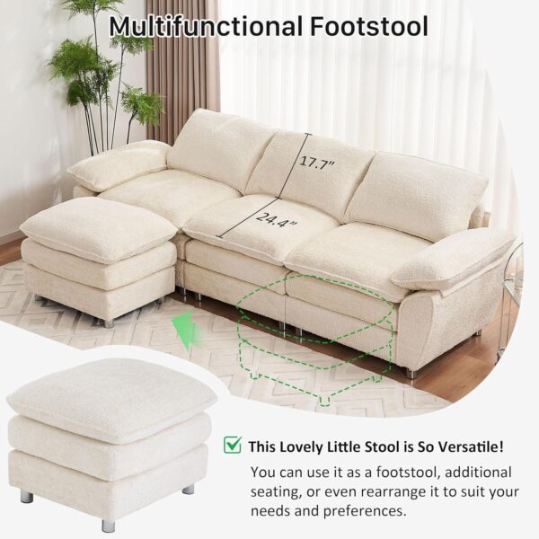 4 Seater Couch with Ottoman. I-Shaped Modular Sofa Cloud Couch. Comfy Sectional Couches for Living Room. Modern Chenille Sofa 111.8in Extra Deep Couch