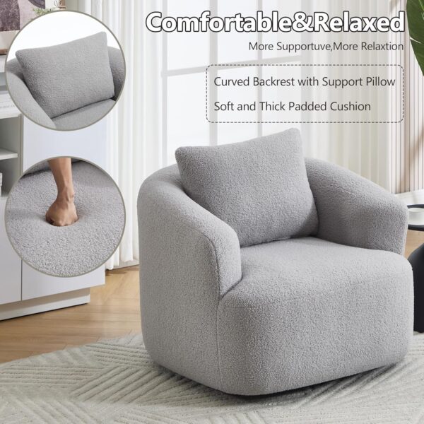 37.4'' Accent Chair for Living Room Chairs. 360° Swivel Accent Chairs. Upholstered Comfy Reading Chair for Bedroom Rotating Barrel Armchair with Metal Base for Apartment. Office (2. Light Grey)