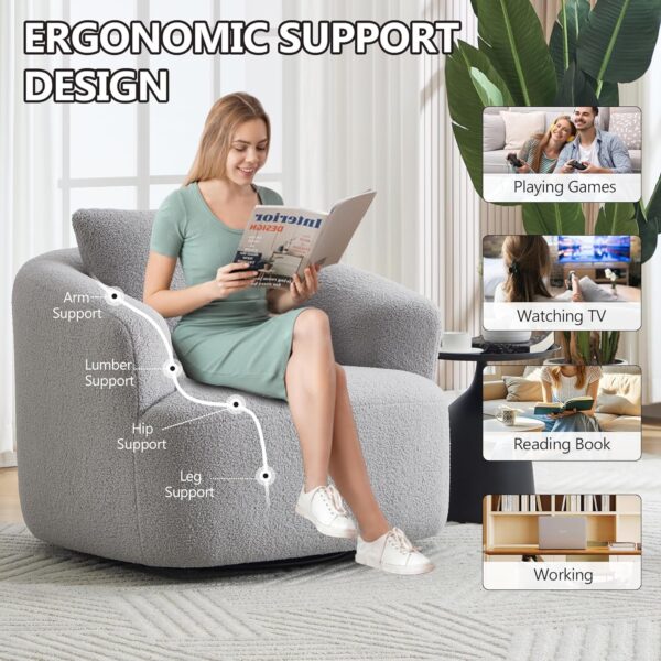 37.4'' Accent Chair for Living Room Chairs. 360° Swivel Accent Chairs. Upholstered Comfy Reading Chair for Bedroom Rotating Barrel Armchair with Metal Base for Apartment. Office (2. Light Grey)