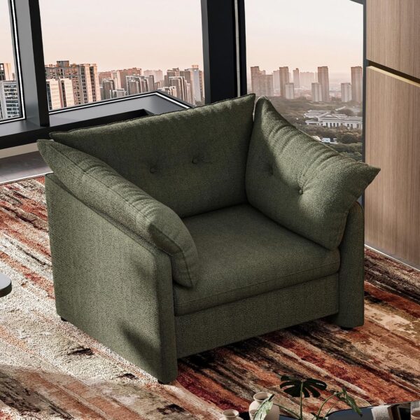Oversized Accent Chair Indoor. Single Sofa Chair with Thick Soft Cushion. Chenille Fabric Large Comfy Reading Chair. Big Comfy Armchair Leisure Lounge Chair for Living Room. Bedroom (Green)