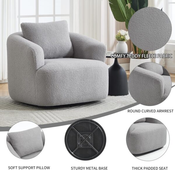 37.4'' Accent Chair for Living Room Chairs. 360° Swivel Accent Chairs. Upholstered Comfy Reading Chair for Bedroom Rotating Barrel Armchair with Metal Base for Apartment. Office (2. Light Grey)