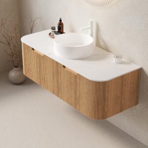 48 Bathroom Vanity with Sink Combo. Floating Bathroom Vanities with Ultra-Thin Ceramic Basin Marble Top. Modern Wall Mount Storage Cabinet with Ceramic Integrated Sink (Wood-1. 48 Inches)