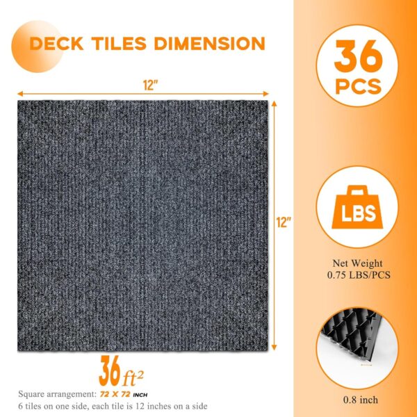 36 PCS Interlocking Deck Tiles. 12 x 12 Plastic Outdoor Deck Tiles. Easy and Quick Installation. Patio Flooring Decking for Porch. Poolside. Balcony. Backyard. Indoor and Outdoor Use
