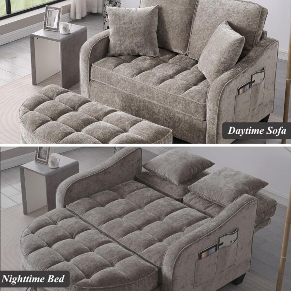 Convertible Futon Sofa Bed 54'' Futon Couch with Storage Ottoman