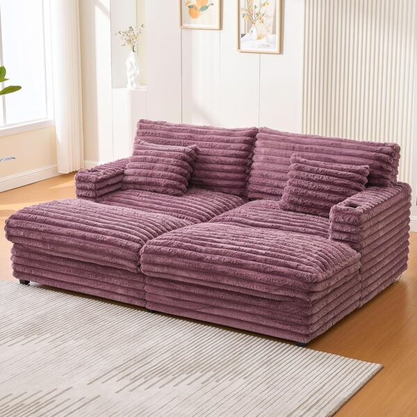 83.5 Oversized Double Lounge Chaise with USB Ports and Cup Holders