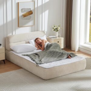 All in One Full Mattress & Bed Frame.13.5'' Memory Foam Compress Bed in a Box with Headboard | Motion Isolation | No Assembly Required | Living Room Apartment Bedroom (Khaki)