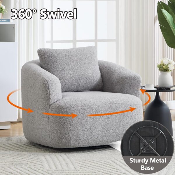 37.4'' Accent Chair for Living Room Chairs. 360° Swivel Accent Chairs. Upholstered Comfy Reading Chair for Bedroom Rotating Barrel Armchair with Metal Base for Apartment. Office (2. Light Grey)