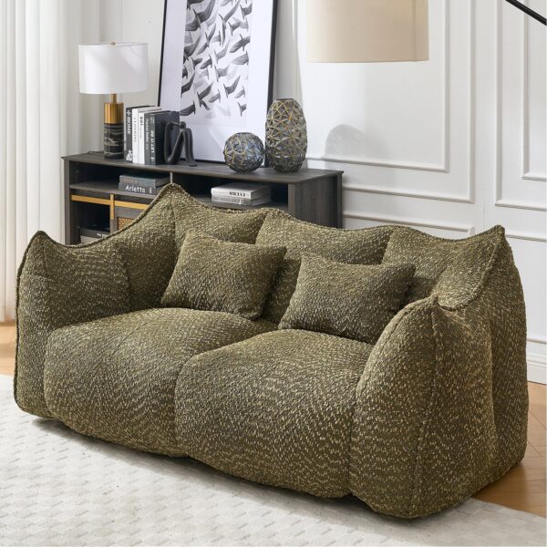 Giant Bean Bag Sofa Chairs Loveseat for Adults. Oversized Bean Bag Couch. Memory Foam Filled Floor Lounge Chair. Lazy Floor Sofa Chair with Two Pillows for Living Room. Bedroom. Apartment (Green)