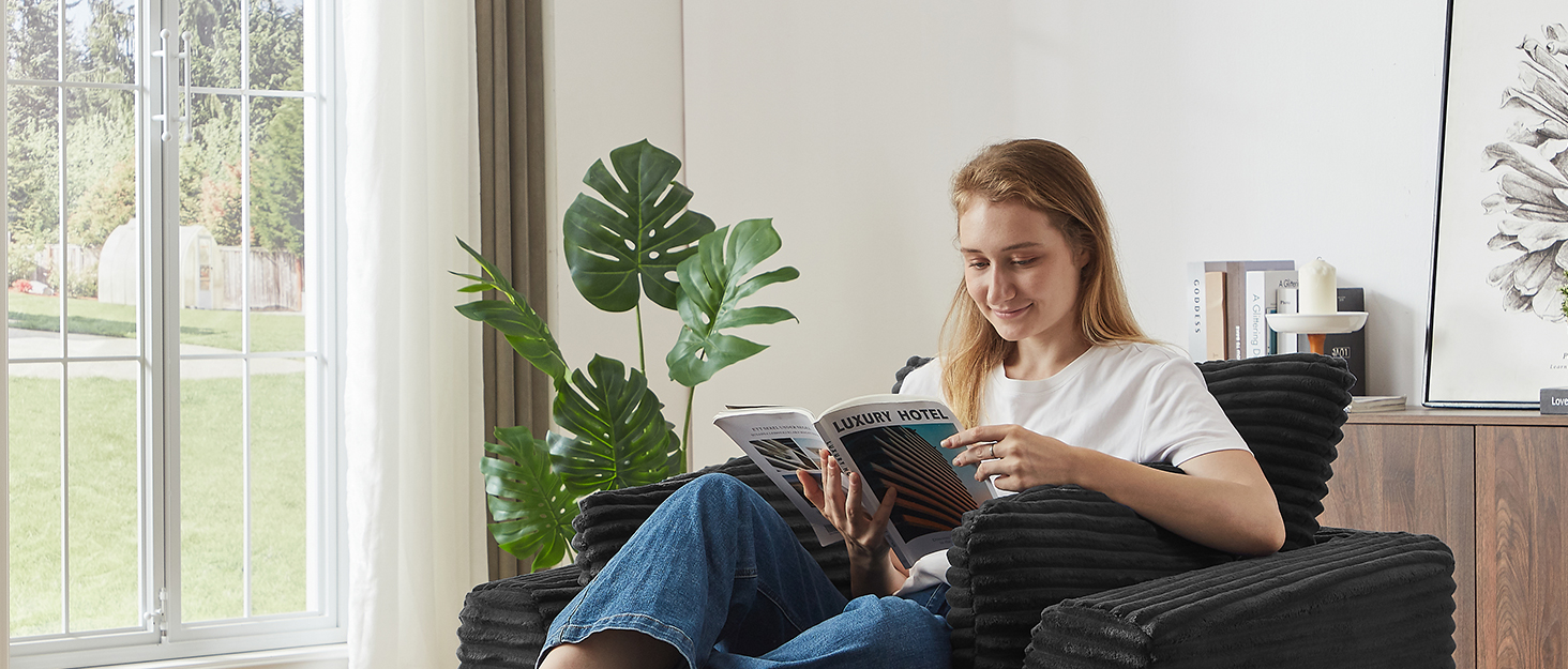 Oversized Corduroy Chaise Lounge Chair Indoor