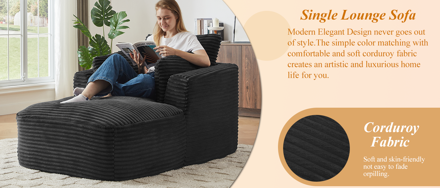 Oversized Corduroy Chaise Lounge Chair Indoor