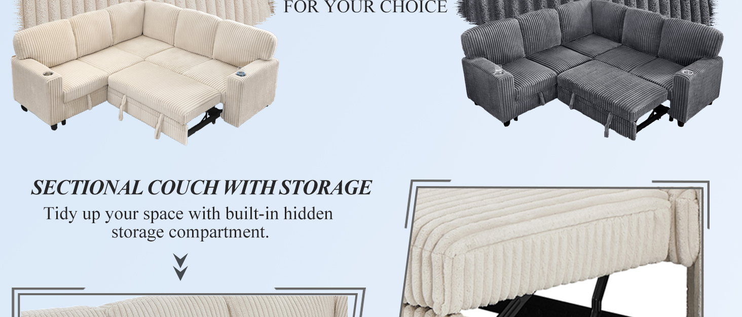 L-Shaped Sectional Sofa with Pull-Out Bed