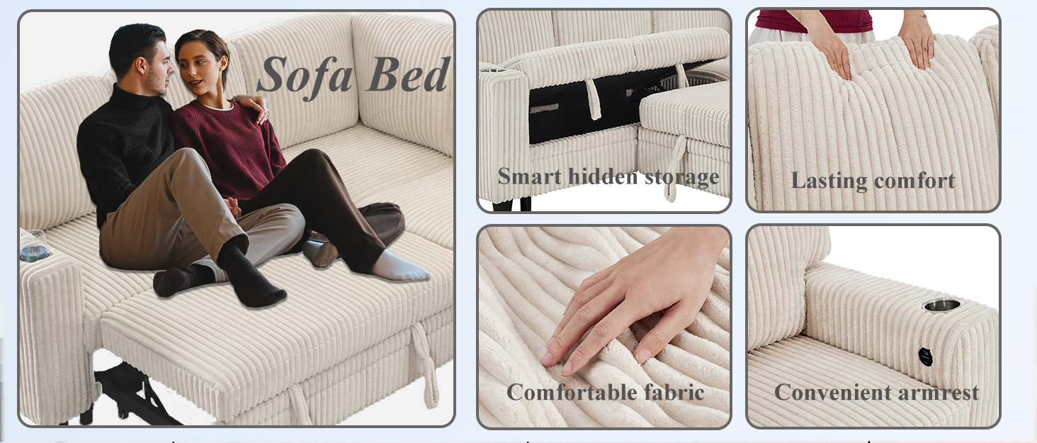 L-Shaped Sectional Sofa with Pull-Out Bed