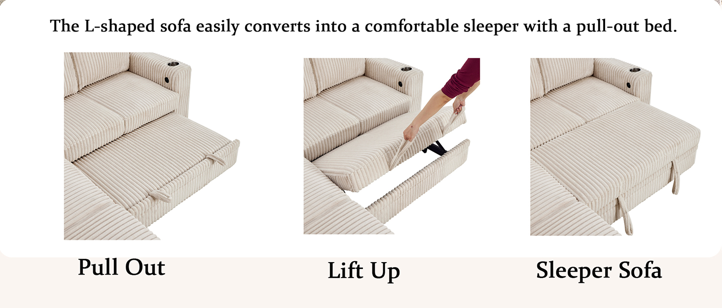 L-Shaped Sectional Sofa with Pull-Out Bed